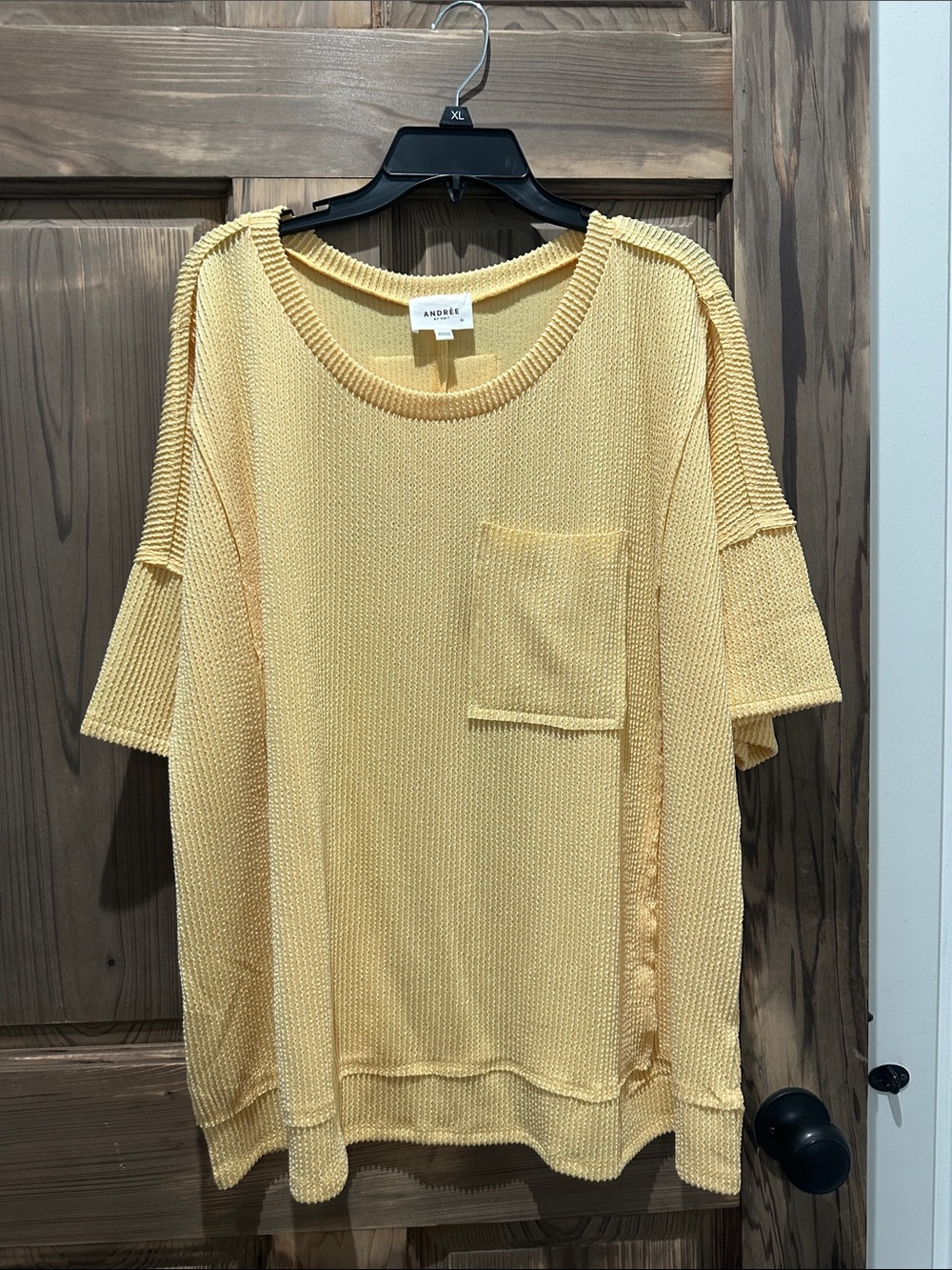 Andree Pale Yellow Knit Short-Sleeve Pocket Top